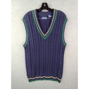 Vintage Cotton Row Mens Sweater XL Tall Blue Cable Knit Vest Academia VTG Preppy